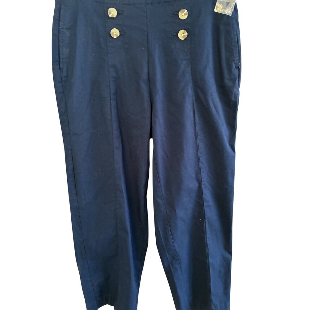 Croft Barrow Womens 12P Pants Sailor Button Chino Cotton Navy NWT Nautical Prep,